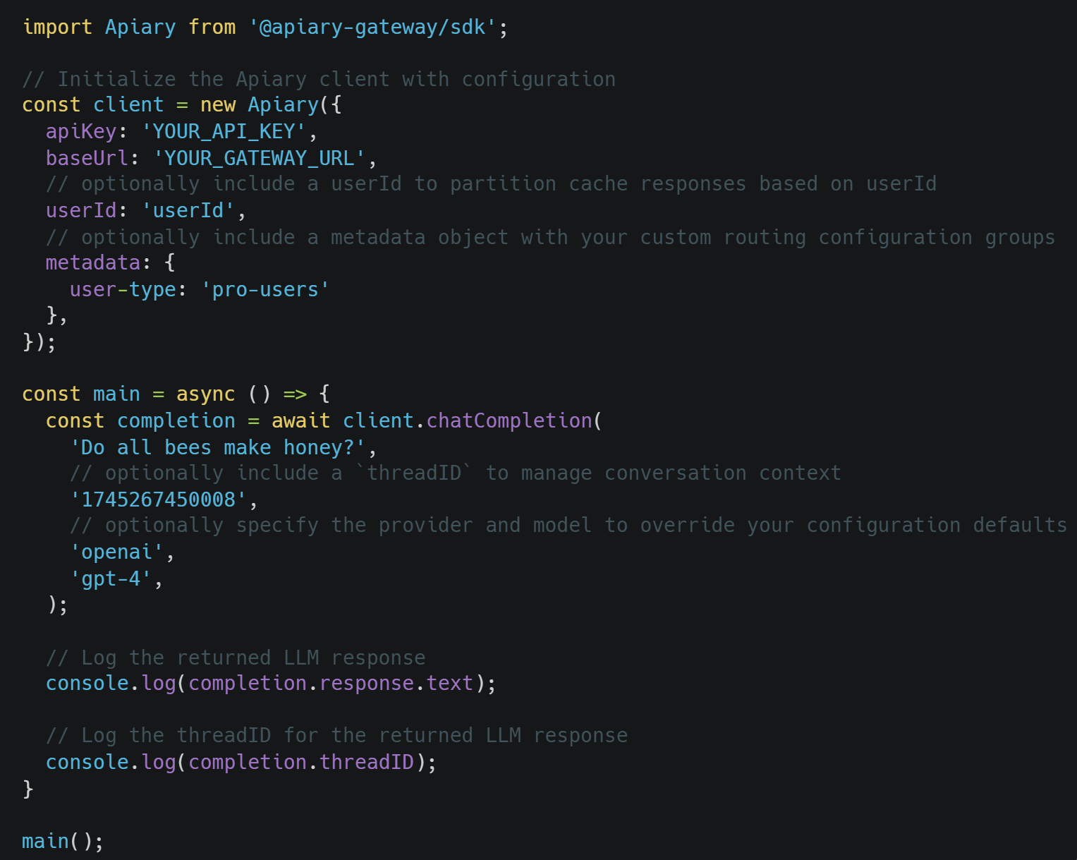 Example usage of the Apiary TypeScript SDK